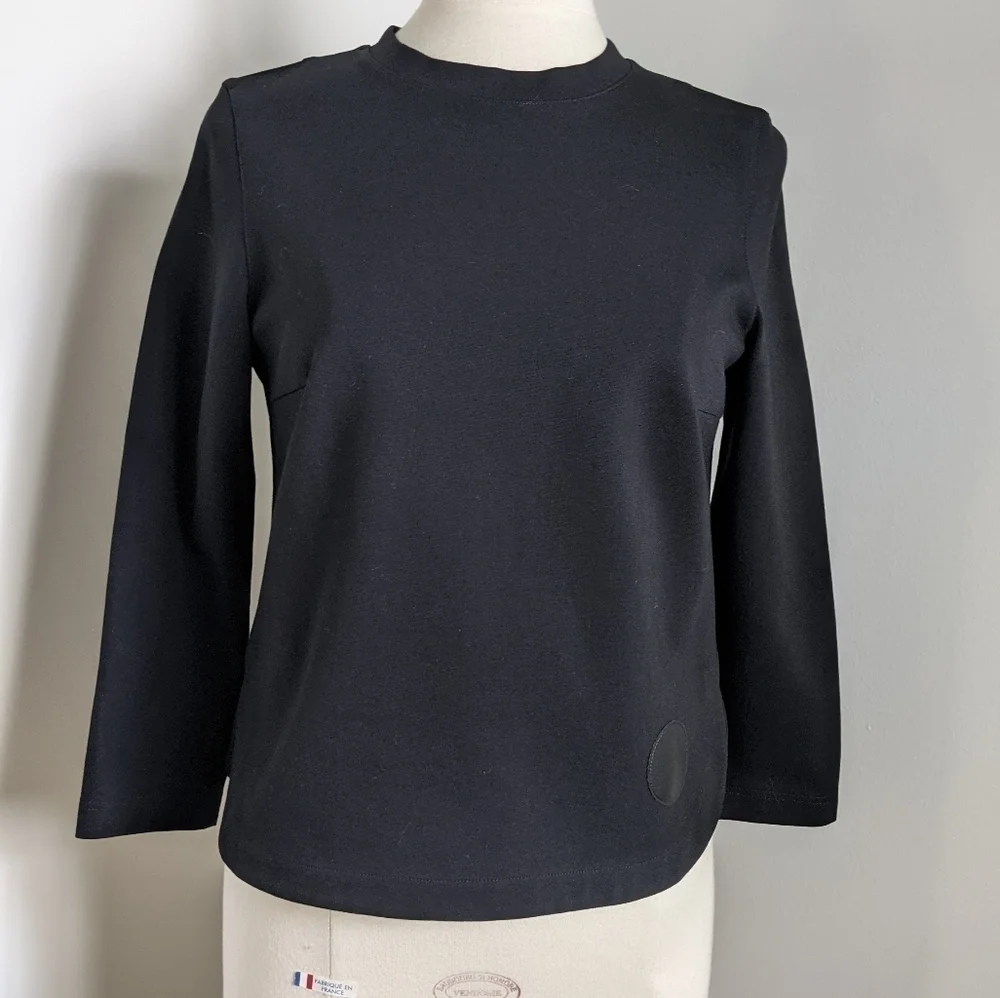 AKRIS Ponte Zip Fitted Black Sweater Top M Knit Minimalist Fine Gauge Designer - Picture 2 of 14